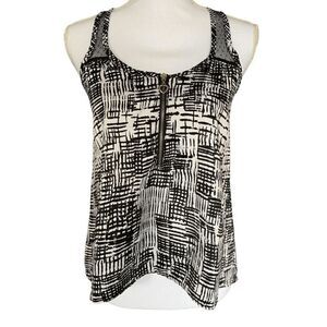 Grass Collection Womens Top Size XS Black White Hi Lo Hem Front Half Zipper Lace